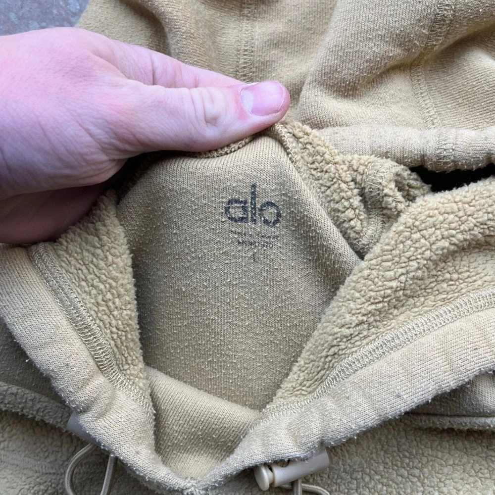 Alo Yoga Womens Mixed Media Fleece Oversized Hoodie Mustard Yellow Size L